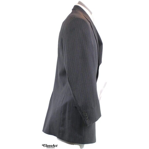 Alan Flusser 2 Pc Suit Gray Striped 3 Btn Wool 42L Pleated Fronts 36" Waist - Picture 7 of 11